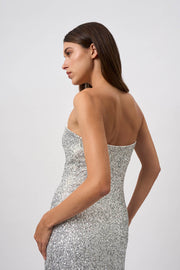 Skylar Sequin Long Line Dress - Brushed Silver