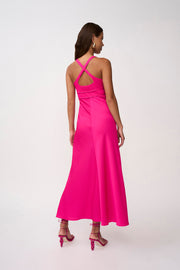 Soleil Pipe Bias Midi Dress - Fuchsia Pink