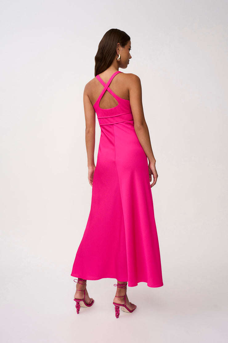 Soleil Pipe Bias Midi Dress | Final Sale - Fuchsia Pink