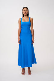 Soleil Pipe Bias Midi Dress- Azure Blue