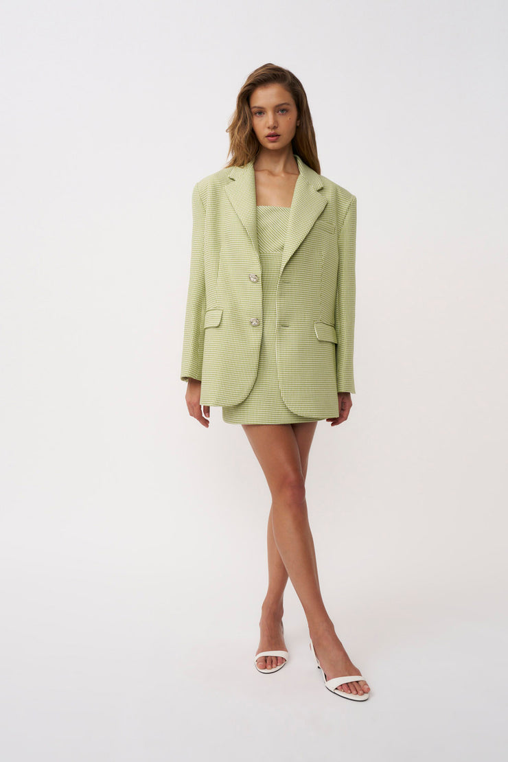 Telisa Oversized Tweed Blazer - Green Tweed