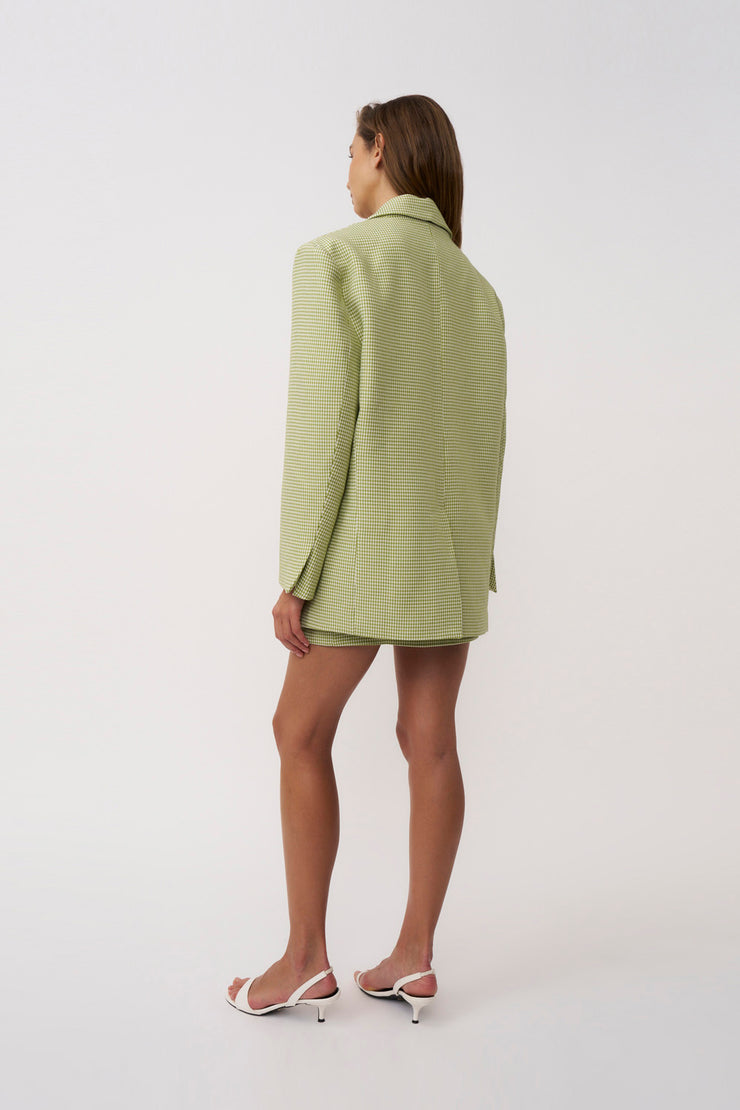 Telisa Oversized Tweed Blazer - Green Tweed