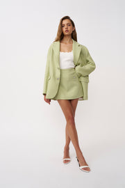 Telisa Oversized Tweed Blazer - Green Tweed