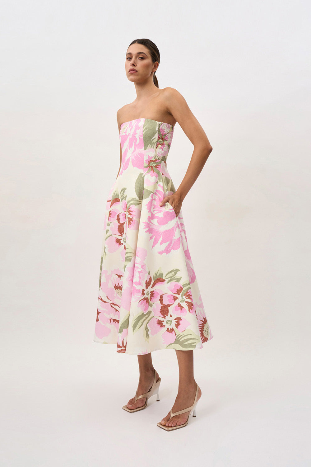 by johnny green dress Carrie Strapless Floral merino wool Sylvie Satin Wedding Dress Green Print Color:Blushing Bride Posey