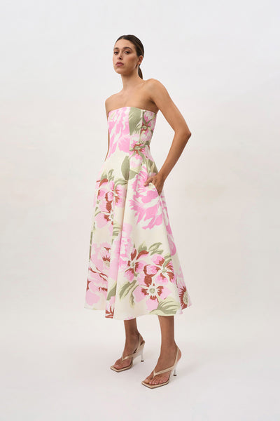 Carrie Strapless Dress - Pink Ivory Green