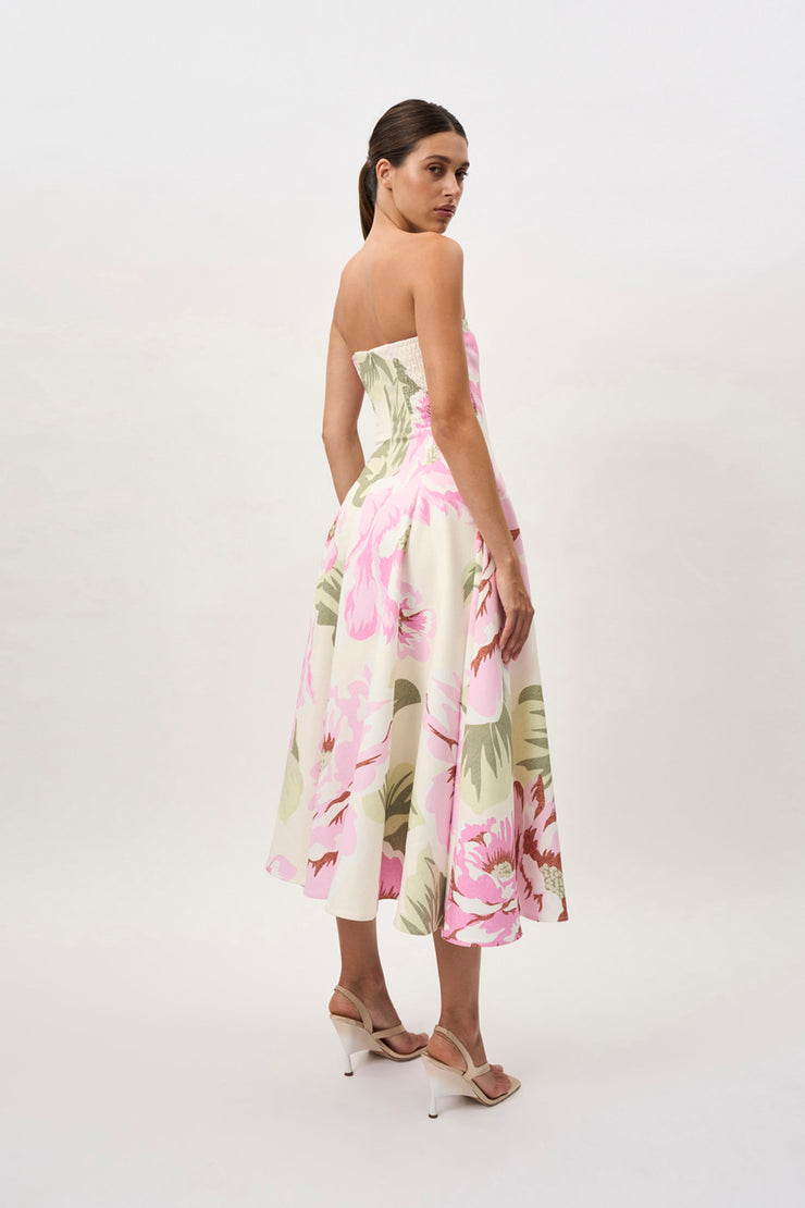 Carrie Strapless Dress - Pink Ivory Green