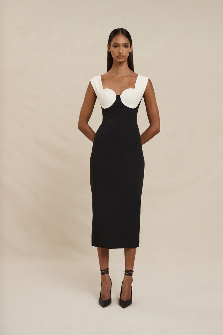 The Cleo Midi Dress - Ivory Black
