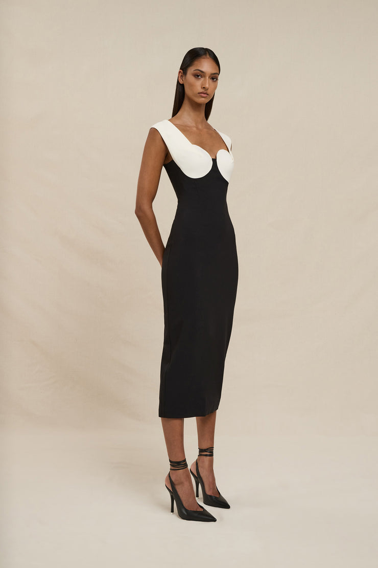 The Cleo Midi Dress - Ivory Black