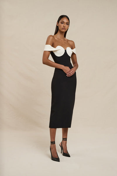 The Cleo Midi Dress - Ivory Black