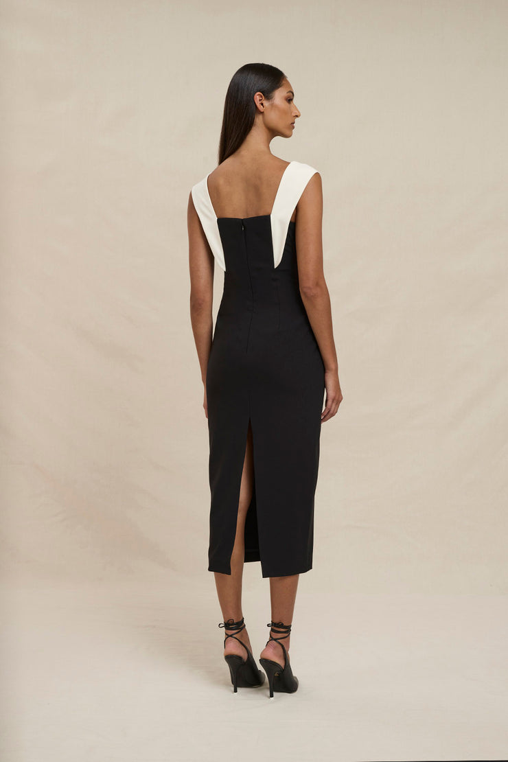 The Cleo Midi Dress - Ivory Black