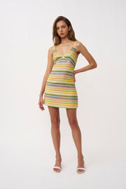 Tropical Stripe V Front Mini Dress - Multi Colour