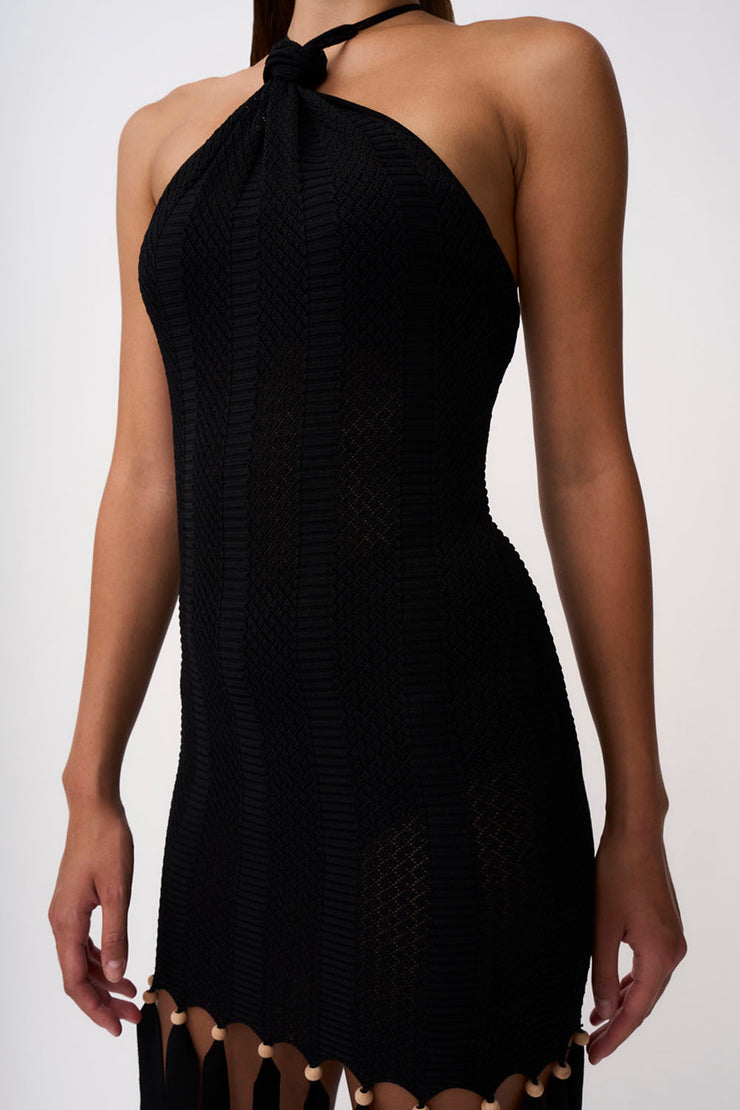 Tiled Picot Beaded Knit Midi Dress | Final Sale - Black