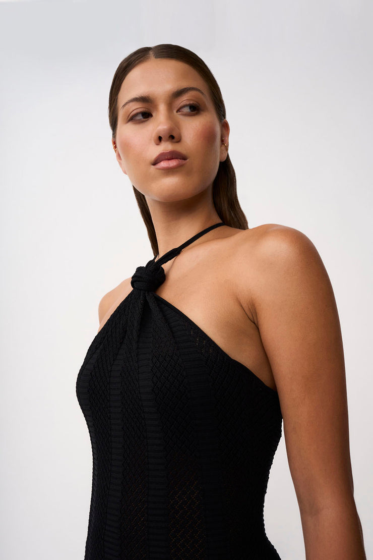 Tiled Picot Beaded Knit Midi Dress | Final Sale - Black