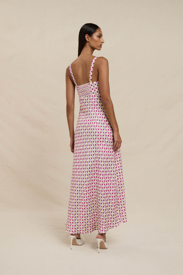 Zinnia Geo Bias Midi Dress - Lilac Yellow Berry