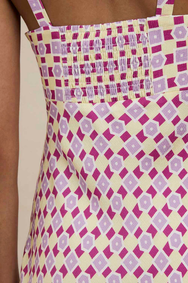 Zinnia Geo Bias Midi Dress - Lilac Yellow Berry