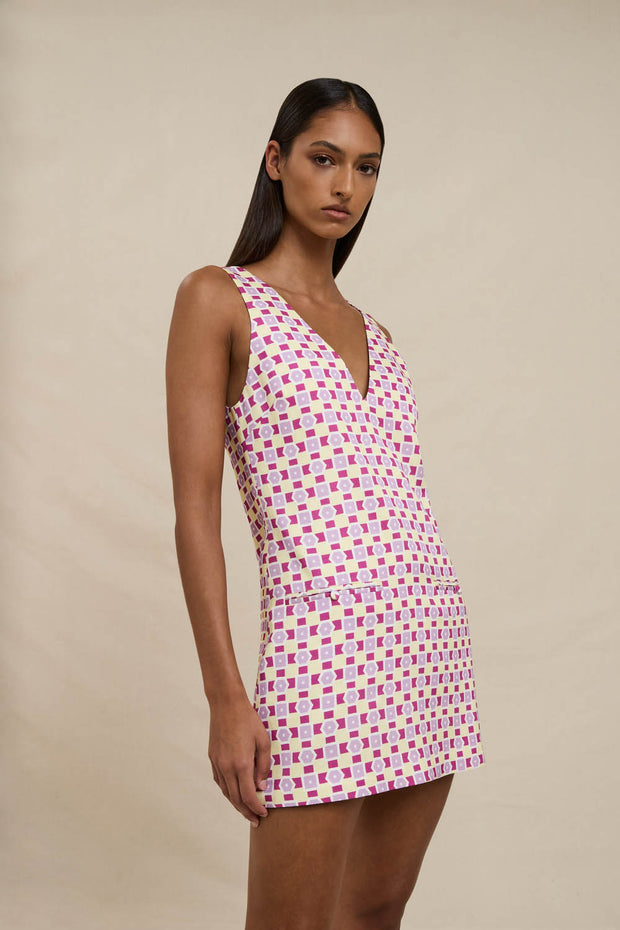 Zinnia Geo Shift Mini Dress - Lilac Yellow Berry