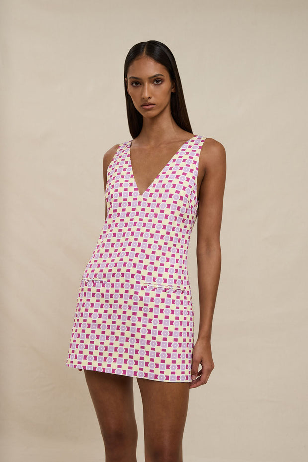 Zinnia Geo Shift Mini Dress - Lilac Yellow Berry
