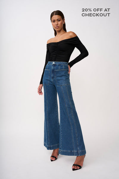 Della Denim Wide Leg Jean - Blue Wash