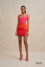 Technicolour Mini Dress - Pink Orange Red