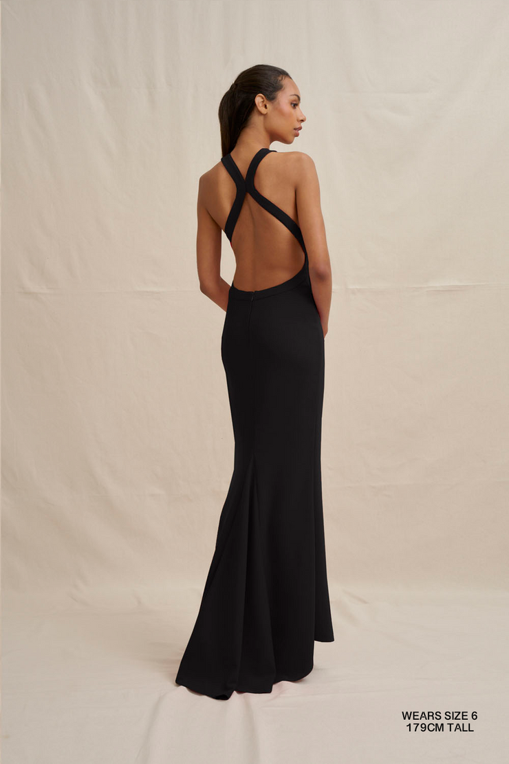 Velora Open Back Jersey Gown – BY JOHNNY