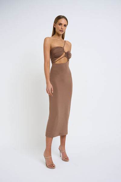 Siya Slice Gather Dress | Final Sale - Tan