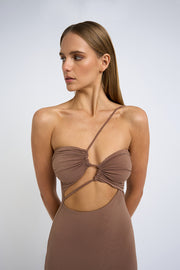 Siya Slice Gather Dress | Final Sale - Tan
