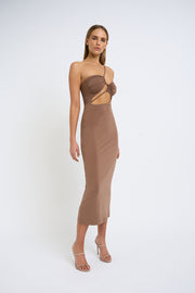 Siya Slice Gather Dress | Final Sale - Tan