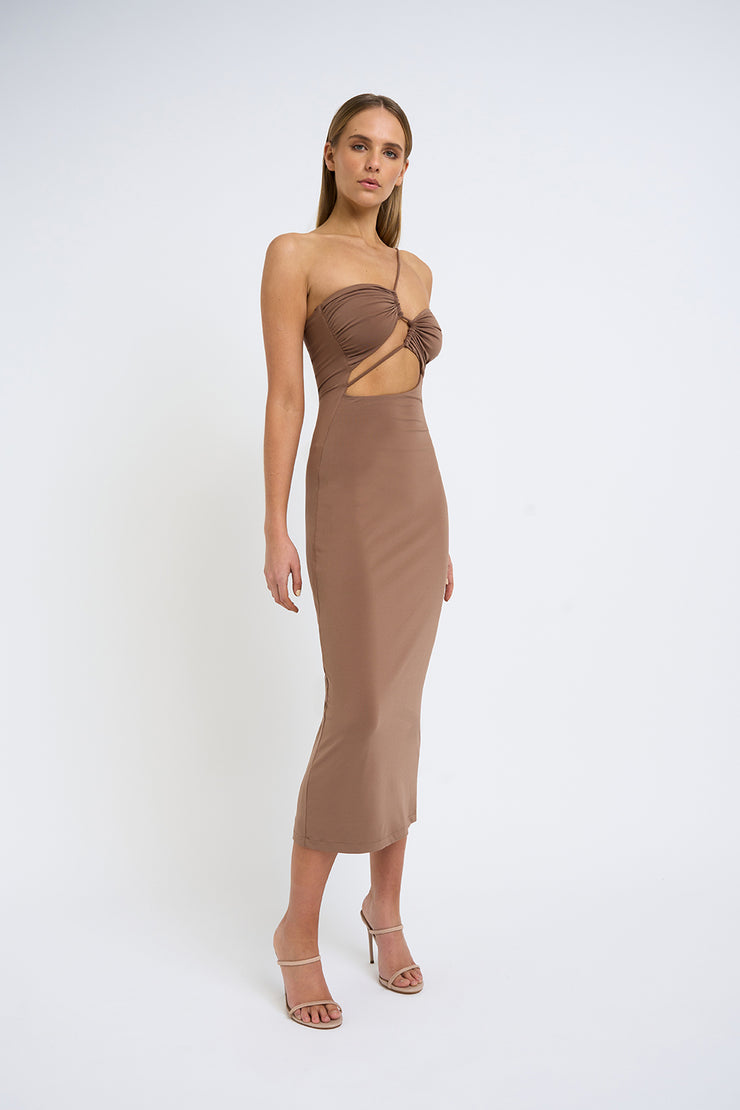 Siya Slice Gather Dress | Final Sale - Tan