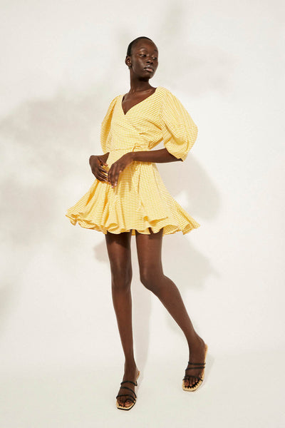 Grid Wrap Mini Dress | Final Sale - Yellow White