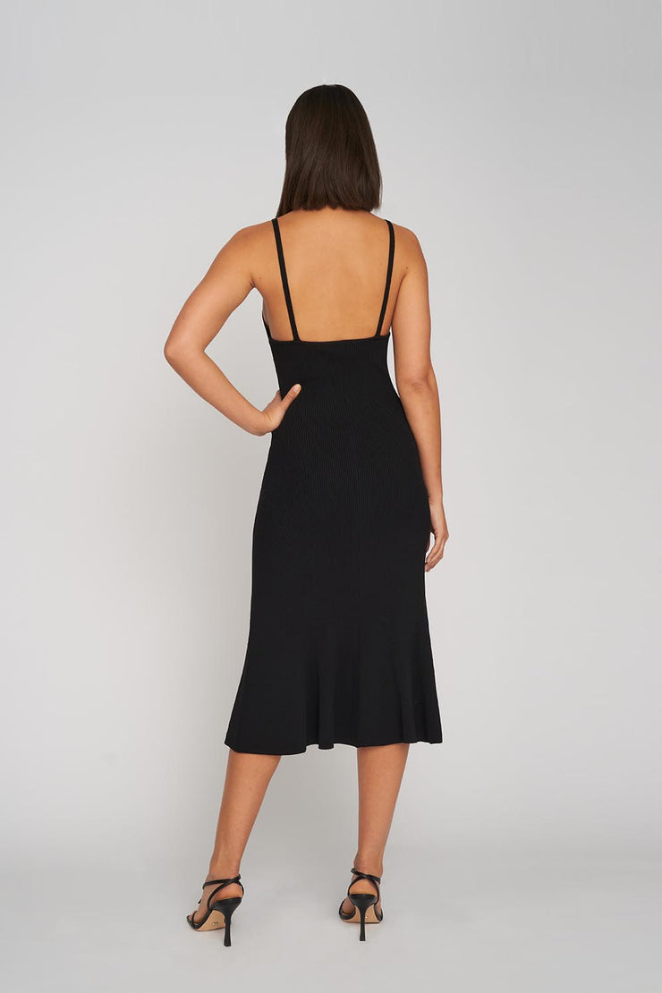 V Flare Knit Midi Dress | Final Sale - Black