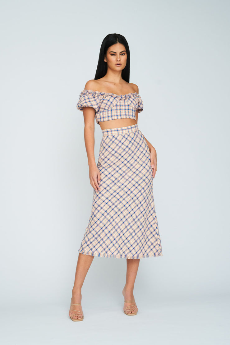 Alex Tweed Bias Skirt | Final Sale - Pink Ivory Blue