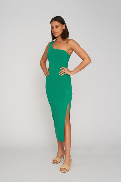 Asymmetric Knit Midi - Green