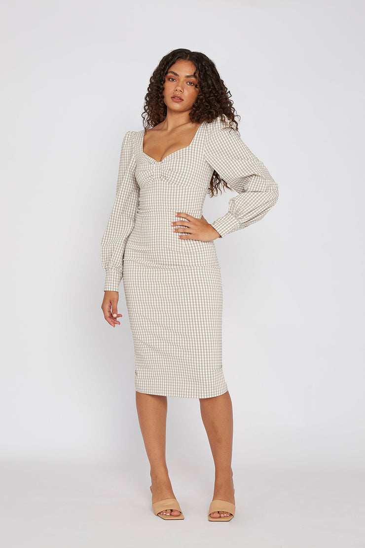 Belle Sleeve Check Midi Dress | Final Sale
