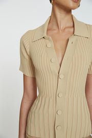 Button Down Knit Top | Final Sale - Latte