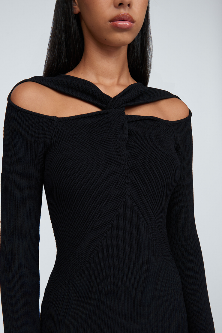 Cable Twist Knit Dress | Final Sale - Black