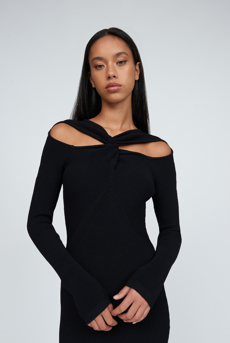 Cable Twist Knit Dress | Final Sale - Black