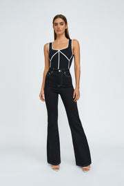 Calina Contrast Knit Top - Black White