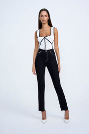 Calina Contrast Knit Top - White Black