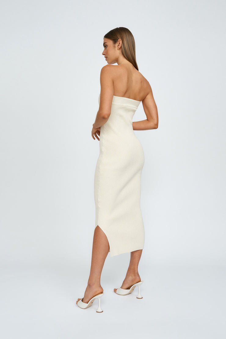 Cashmere Cotton Strapless Midi Dress | Final Sale - Butter Cream