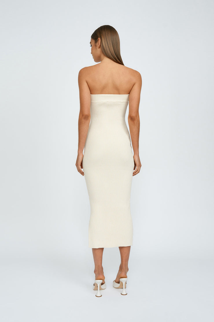 Cashmere Cotton Strapless Midi Dress | Final Sale - Butter Cream