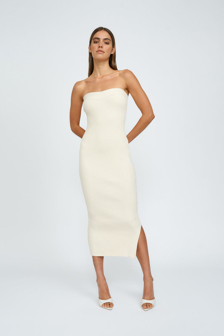 Cashmere Cotton Strapless Midi Dress | Final Sale - Butter Cream