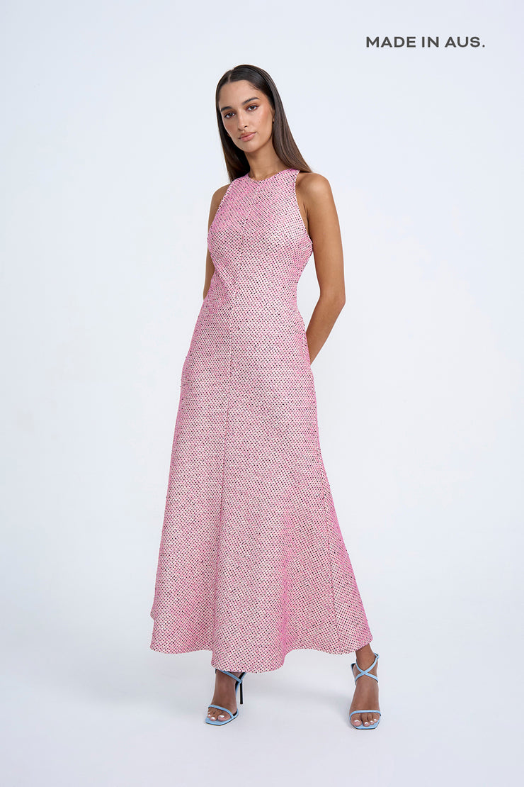 Cherry Tweed Dress | Final Sale- Pink