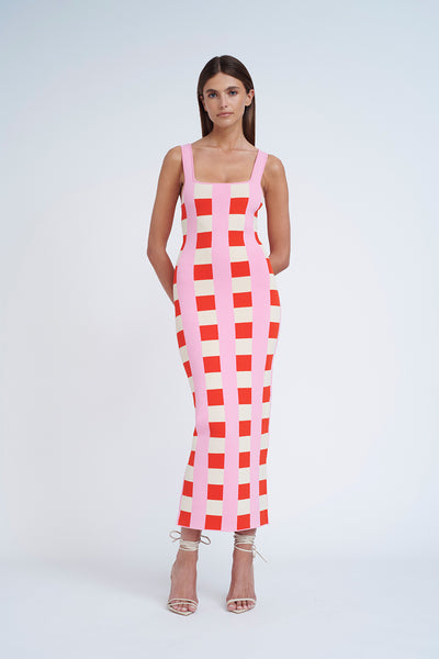 Cora Check Knit Midi | Final Sale  - Multi Pink White