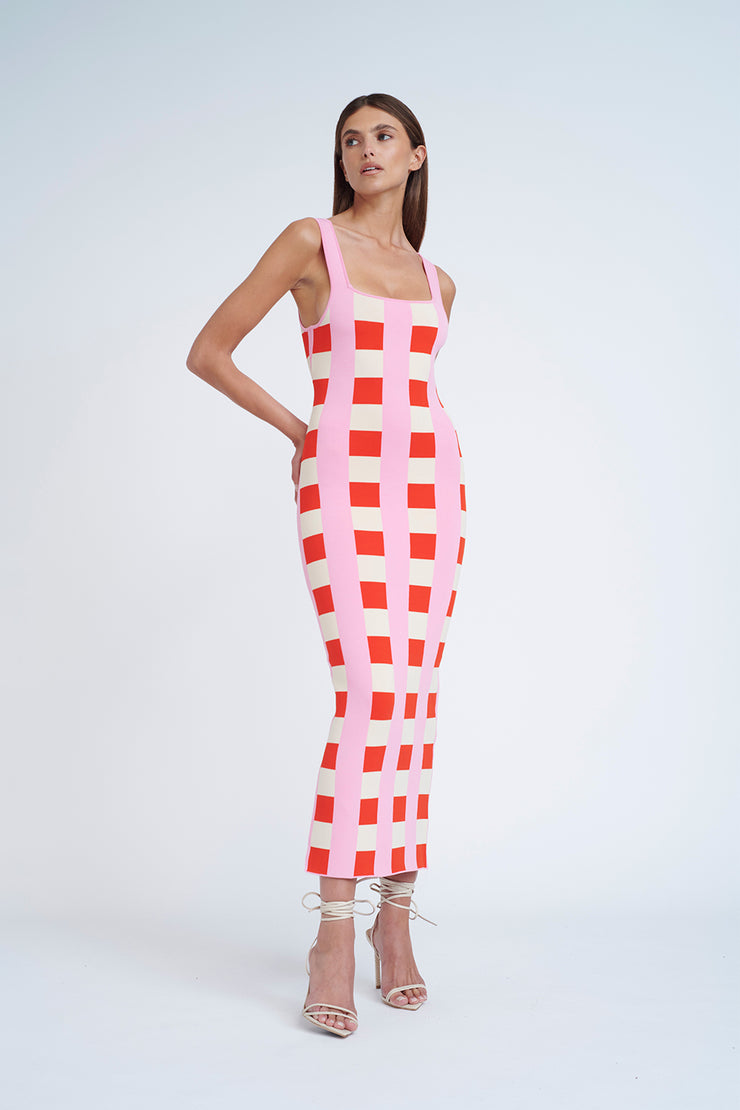 Cora Check Knit Midi | Final Sale  - Multi Pink White