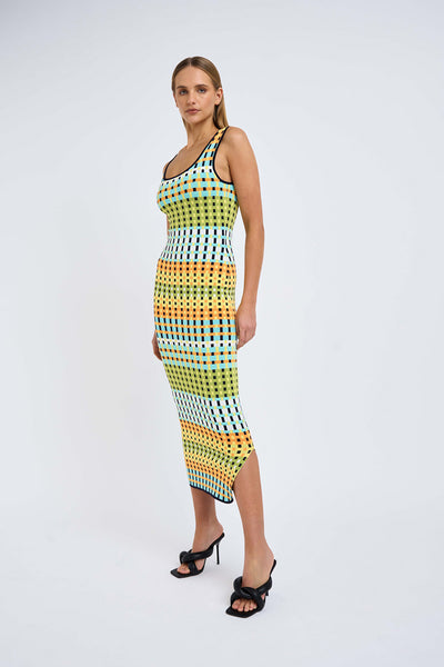 Eve Grid Scoop Back Midi Dress | Final Sale  - Green Multi