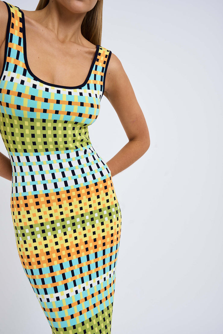 Eve Grid Scoop Back Midi Dress | Final Sale  - Green Multi