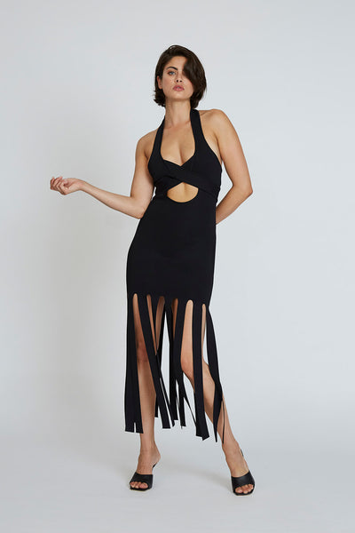 Felicity Fringe Knit Dress  | Final Sale - Black