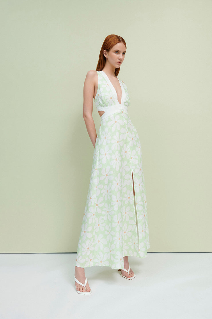 Fleur Tie Back Midi Dress | Final Sale - Lime Floral