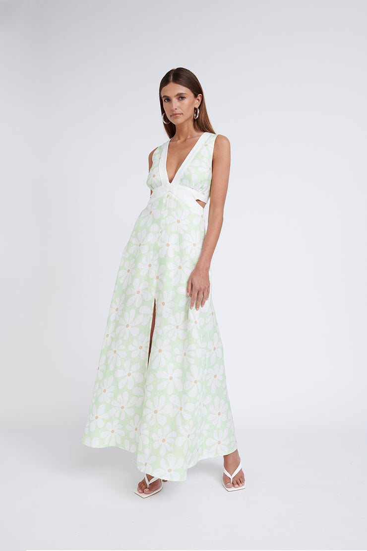 Fleur Tie Back Midi Dress | Final Sale - Lime Floral