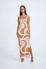 Geo Maze Mesh Midi Dress | Final Sale  - Brown Ivory Orange